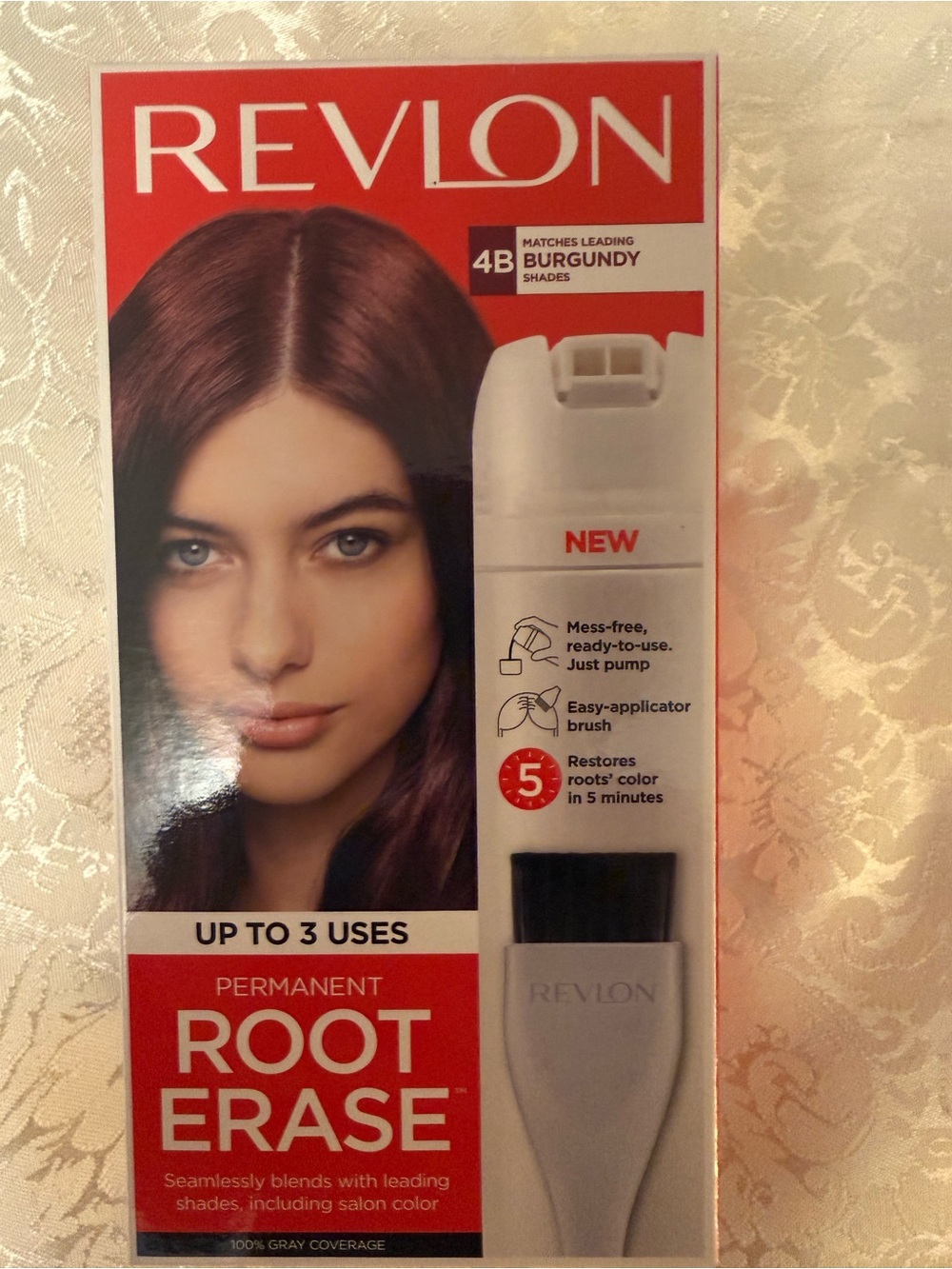 Revlon Root Erase Permanent Hair Color in the shade 4B Burgundy.
